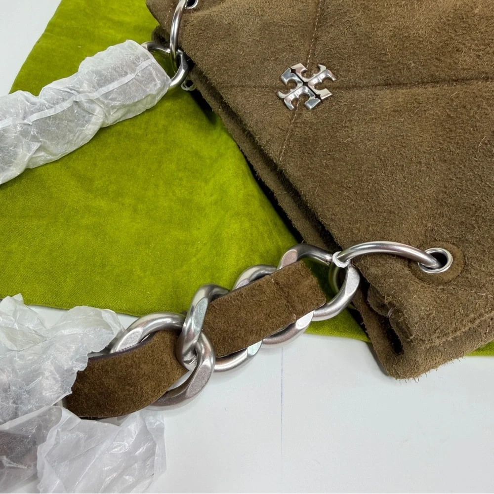 Tory Burch Kira Small Diamond-Quilted Suede Shoulder Bag - Deep Olive